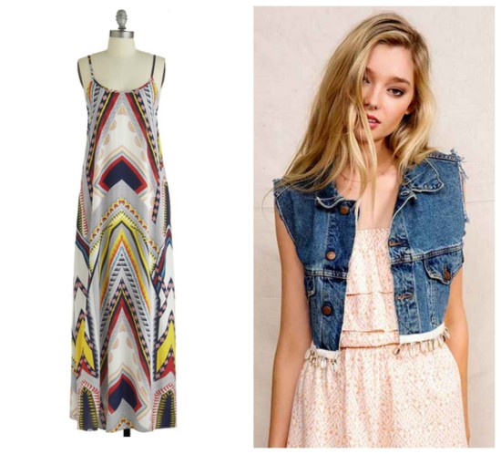 printed dress and denim vest for music festival.jpg